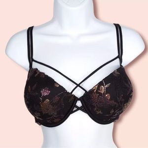 Victoria's Secret PINK Date Push Up Bra Size 36DD Metallic Lace Floral
